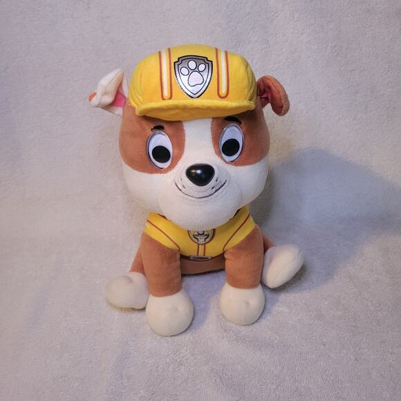 Paw Patrol Rubble Dog Plush Stuffed Animal Toy 6” Sitting Yellow Spin Master - Picture 1 of 10
